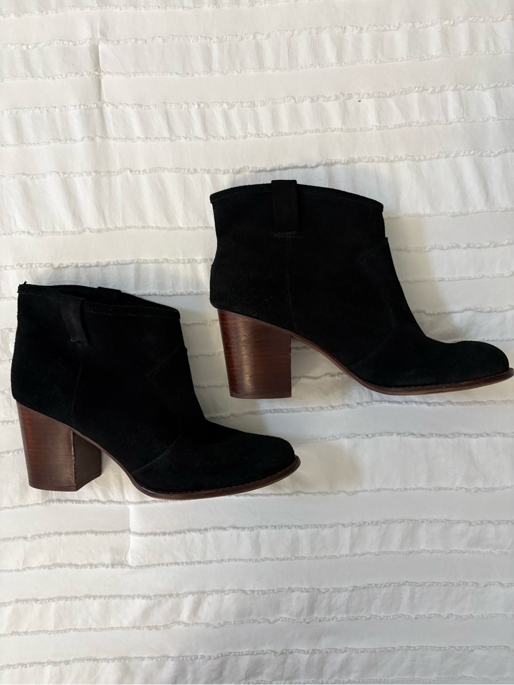 Splendid Black Suede Ankle Booties with Stacked Wood Heel